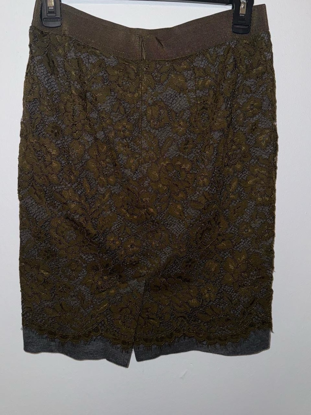LOFT Olive Green Lace Overlay Pencil Skirt - Picture 6 of 7